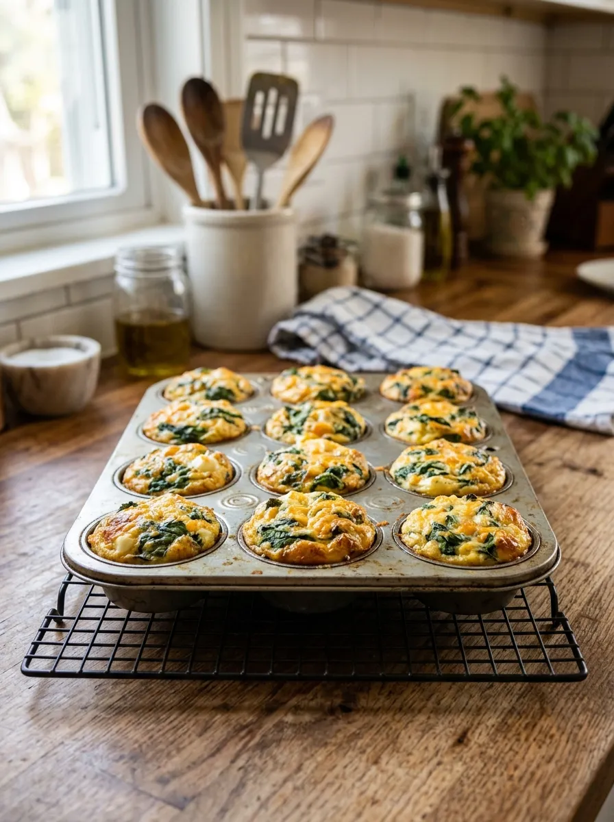 A muffin tin filled with baked egg muffins