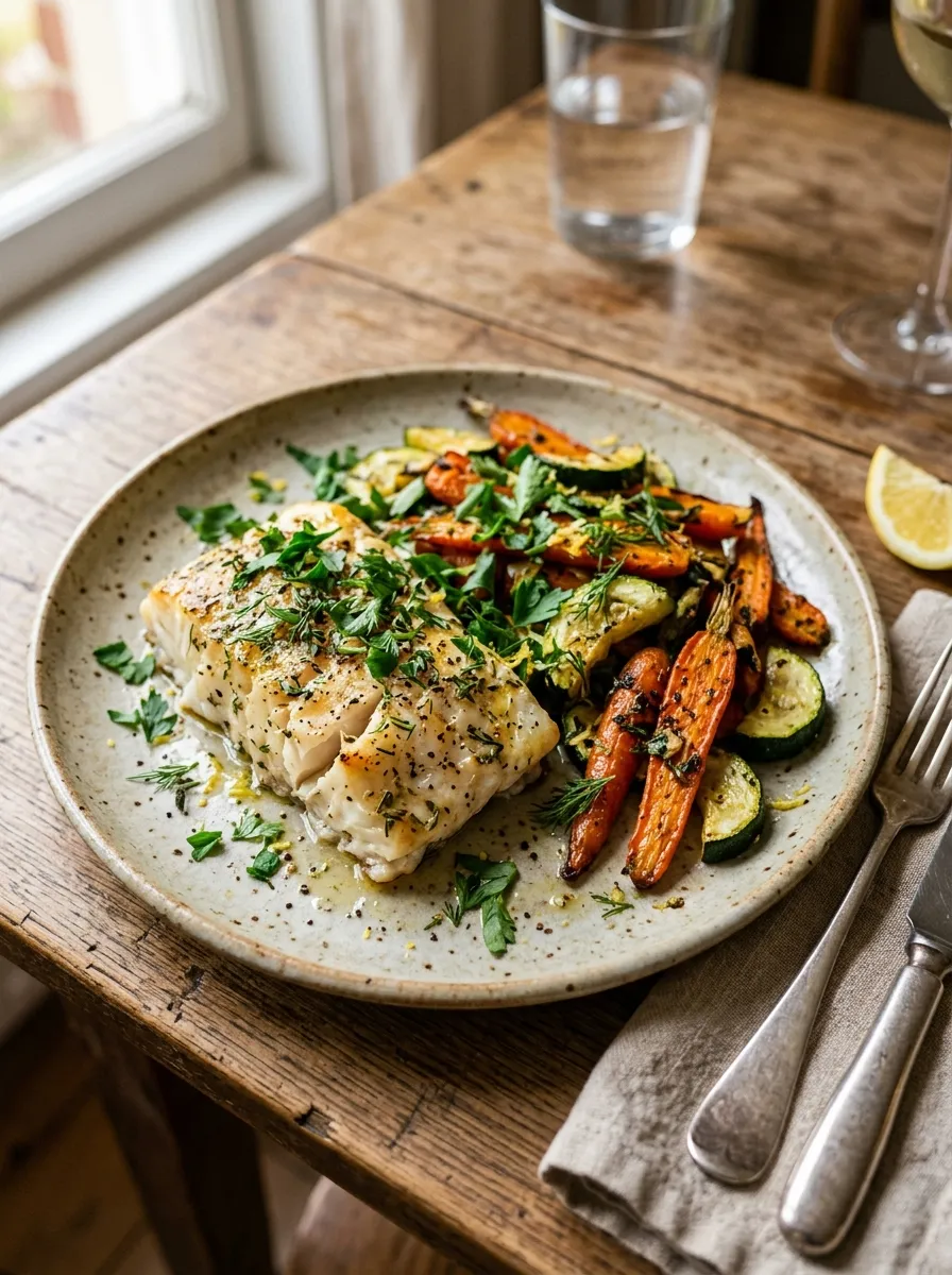 Baked Cod with Roasted Vegetables
