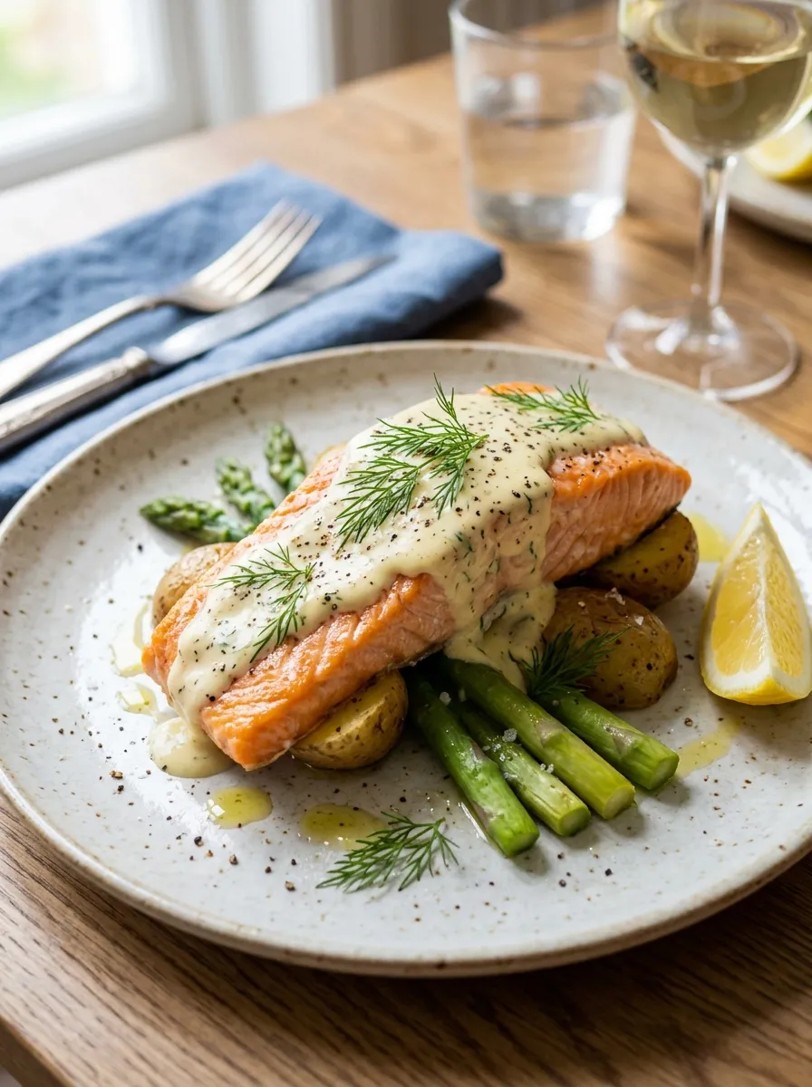 Baked Salmon with Lemon Dill Sauce