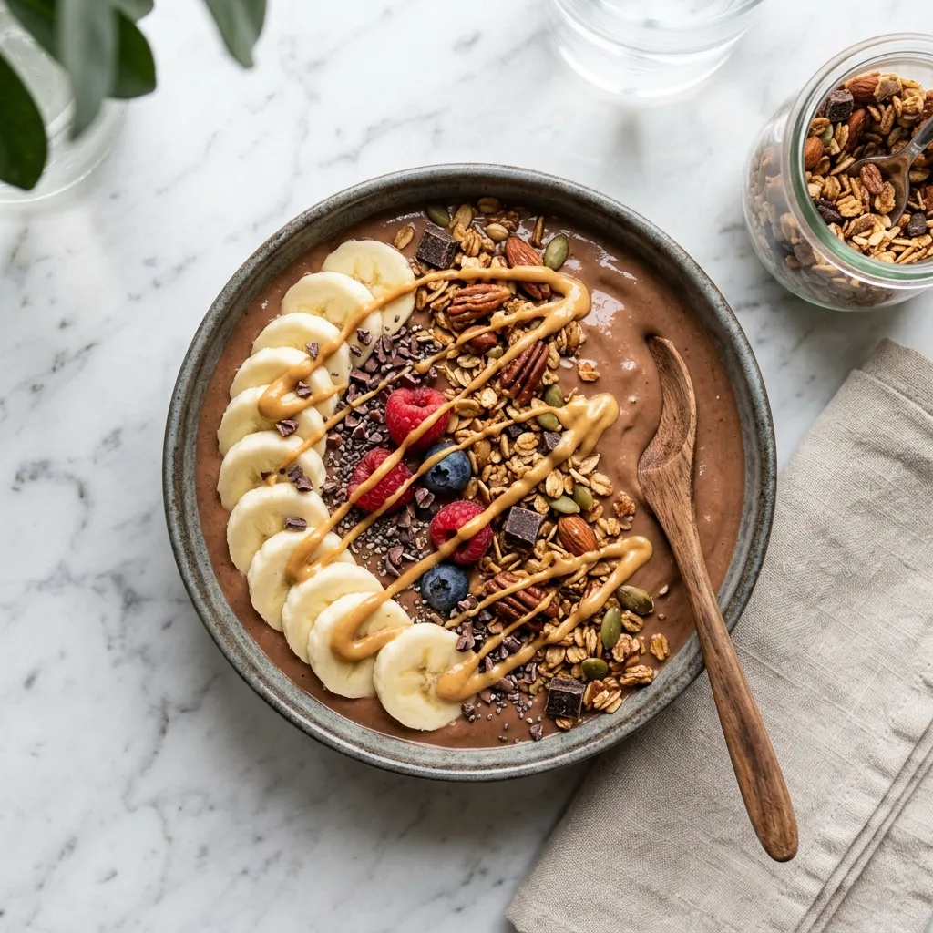 Chocolate Peanut Butter Protein Smoothie Bowl