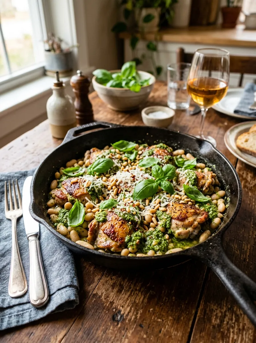 Pesto Chicken and White Bean Skillet